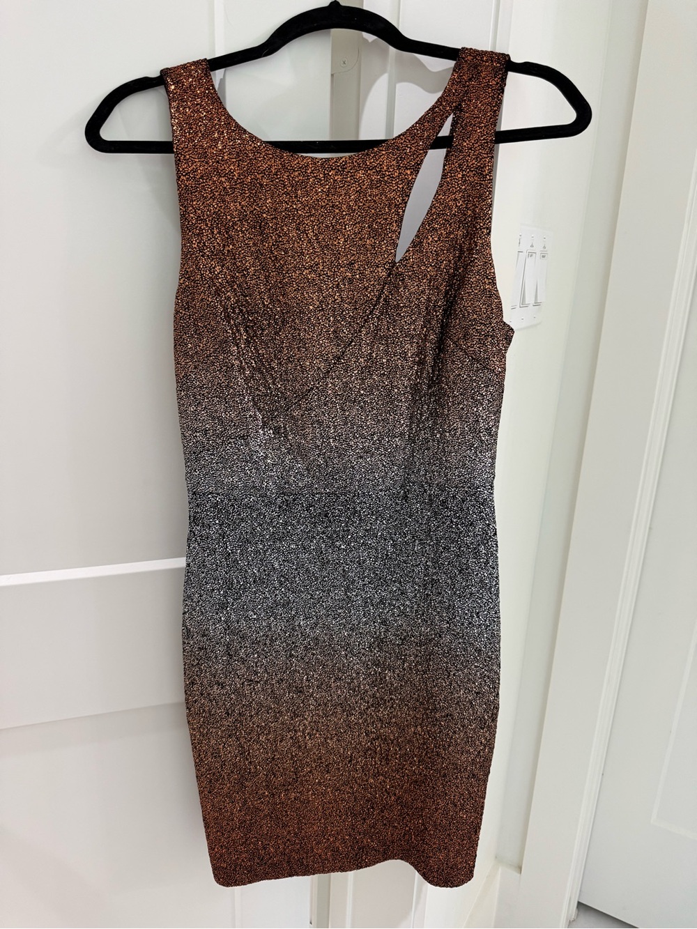 Guess One-Shoulder Ombre Glitter Dress in Copper and Black